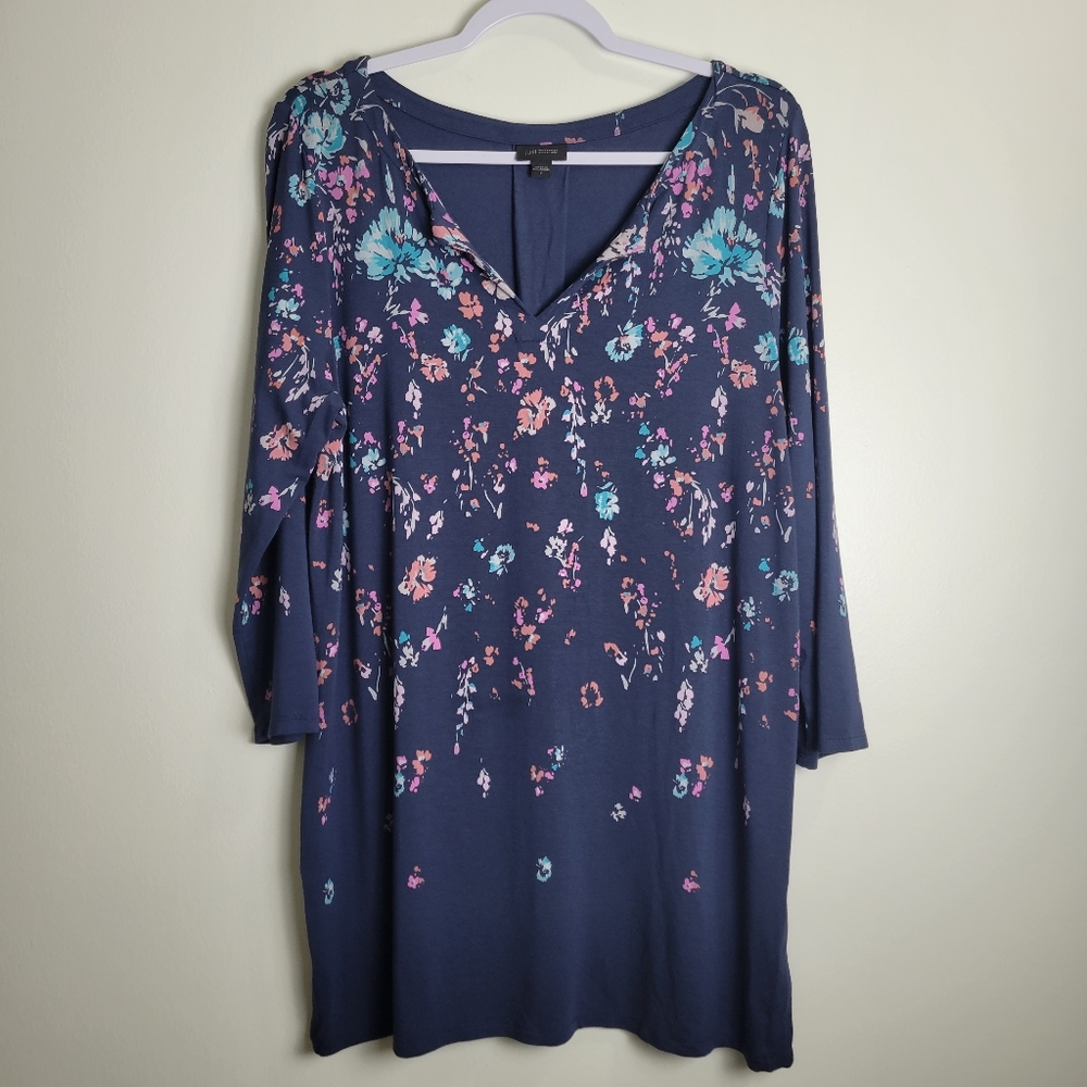J.Jill Wearever Collection Jersey V‎ neck 3/4 Sleeve Tunic Top L